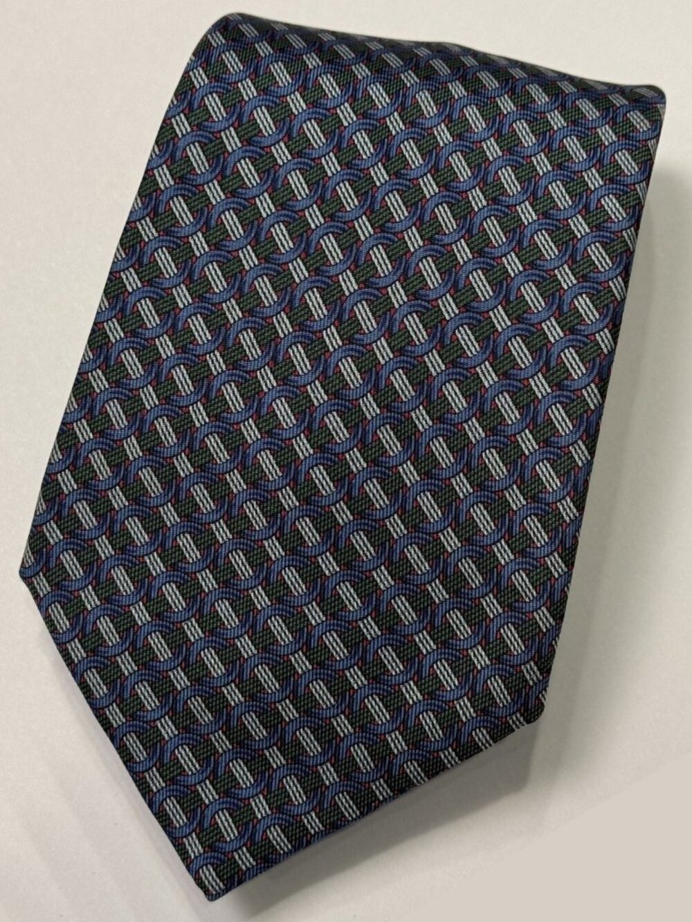 HERMES Blue Green Circle Pattern Print Silk Tie